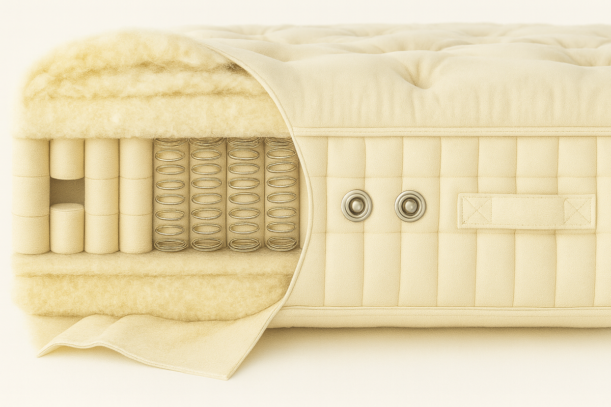 100% Organic Wool & Suvin Organic Gold Cotton Hand Tufted 3000 Air Suspension Pocket Spring Mattress