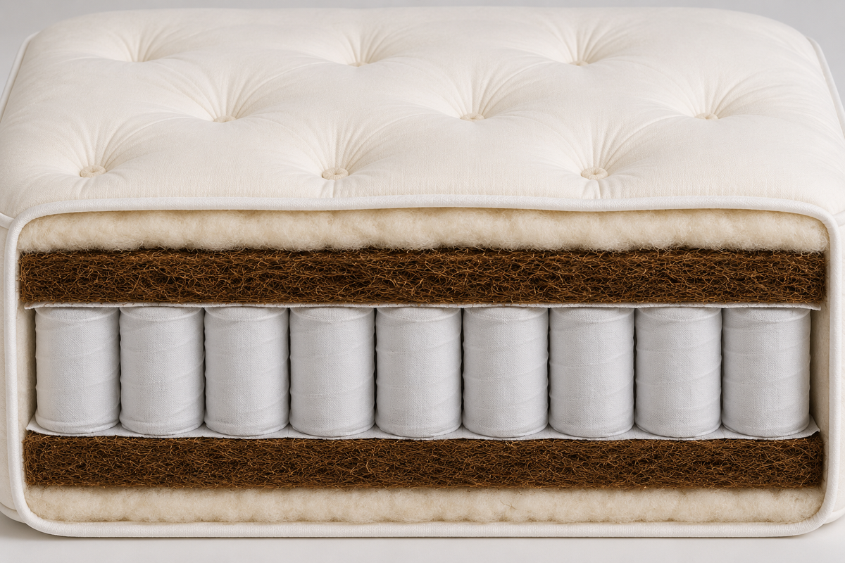 100% Organic Egyptian Cotton Coco Coir Wool 1000 Pocket Spring Mattress