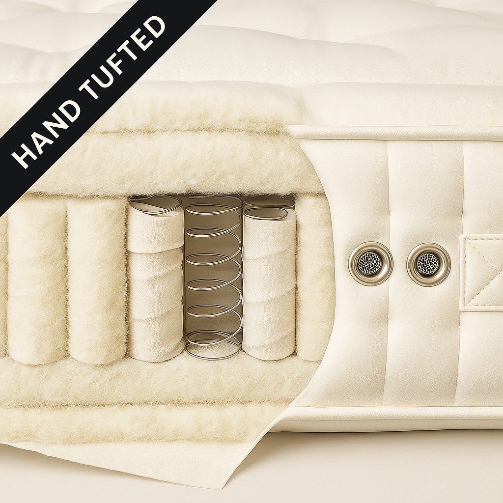 100% Organic Hand Tufted 3000 Air Suspension Pocket Spring Wool & Cotton Mattress